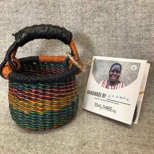 Ghana Bolga Basket Mini Tiny Gratitude Small Multicolor Handmade Leather Handle